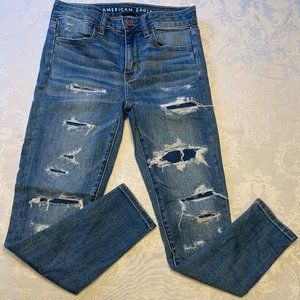 AMERICAN EAGLE Rip Hi-Rise Stretch Jegging, Sz 2